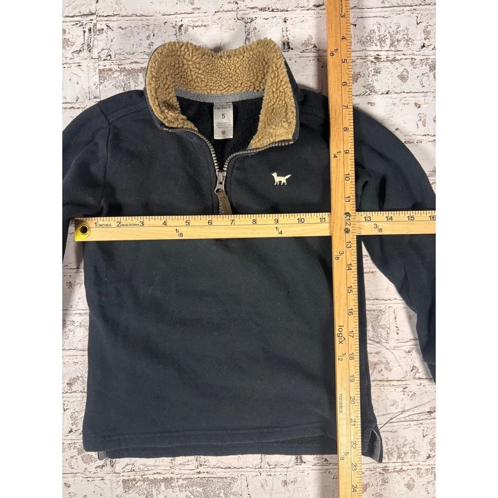 Carters Boys Black Quarter Zip‎ Fleece Pullover Sherpa Collar Fox Logo Size 5
